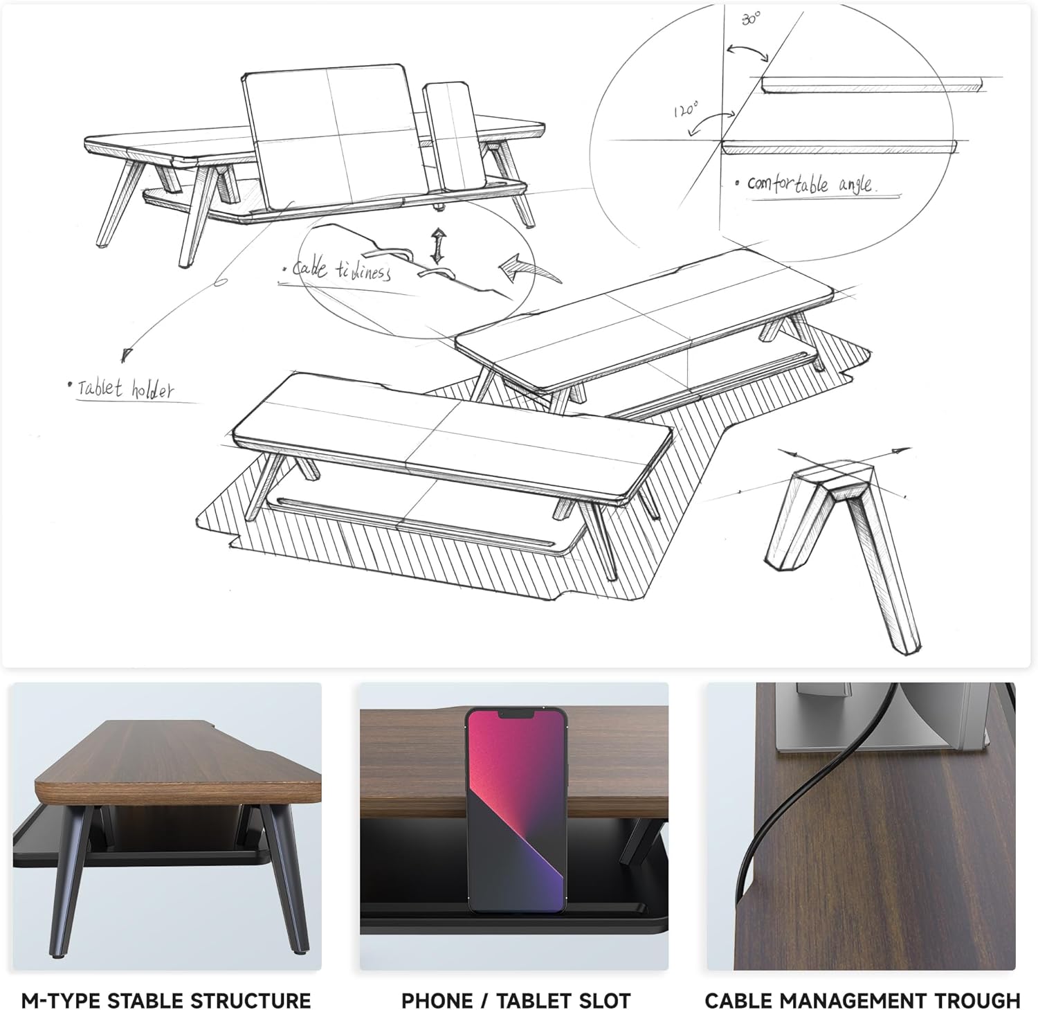 Fenge Monitor Stand, Monitor Stands Riser for Desk, 23.6 Inch Wood Desk Shelf with Storage Organizer and Cable Management for Office Desk Accessories