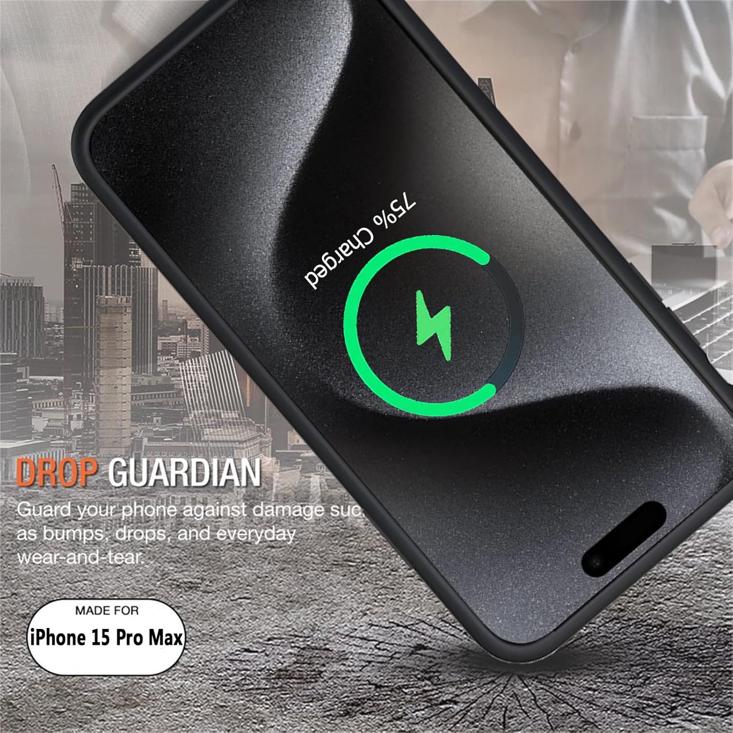 Battery Case for iPhone 15 Pro Max,12000mAh Rechargeable Portable Charging Case with Wireless Charging Compatible for iPhone 15 Pro Max (6.7 inch) with Carplay Extend Battery Pack Charger Case (Black)