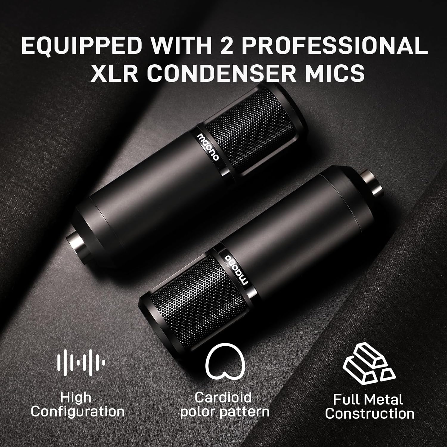 MAONO Podcast Equipment Bundle for 2: Audio Interface Mixer with 2 XLR Condenser Mic Noise Reduction Podcast Streaming MaonoCaster E2 Gen2B