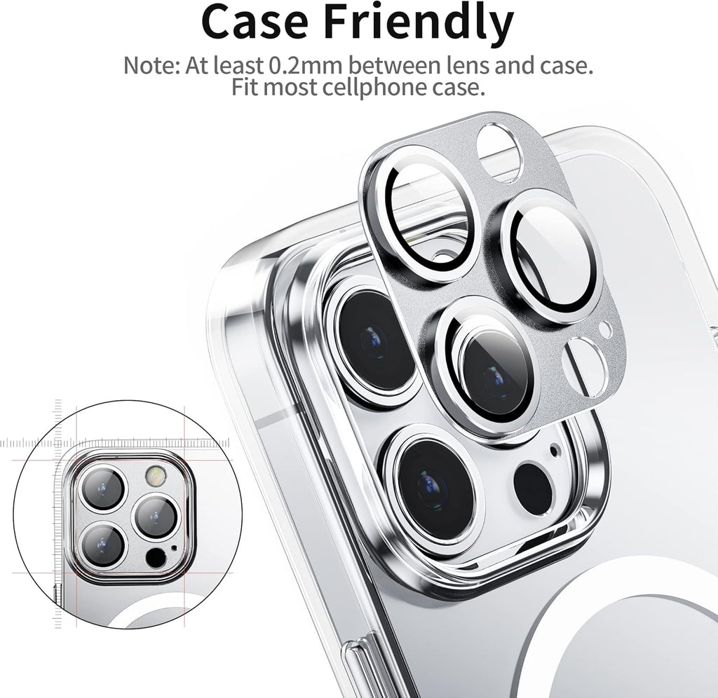 Camera Lens Protector for iPhone 14 Pro/iPhone 14 Pro Max, Alloy Metal Camera Cover with Tempered Glass Screen Protector Accessories,Case Friendly,Scratch Resistant,Easy to Install -Sliver