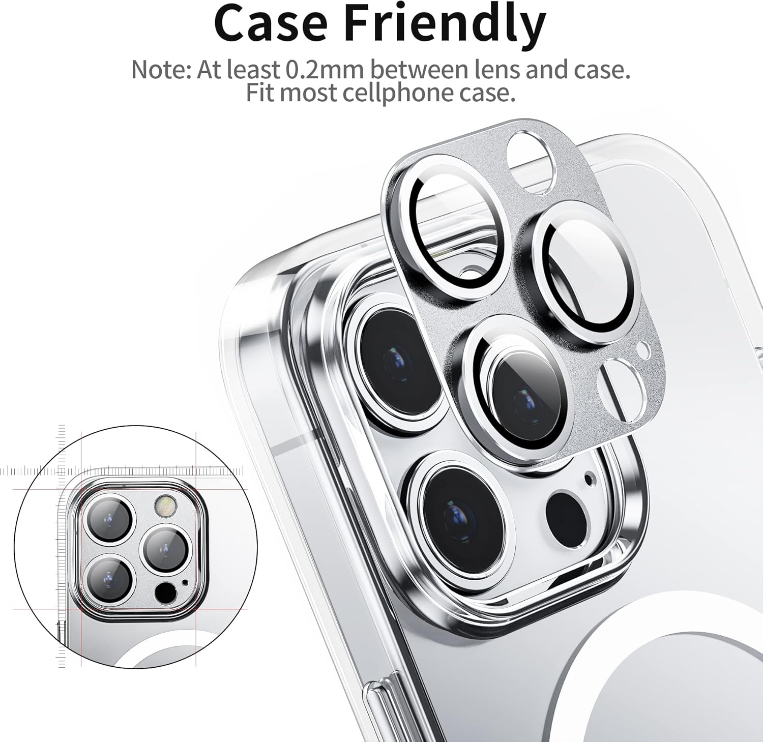 Camera Lens Protector for iPhone 14 Pro/iPhone 14 Pro Max, Alloy Metal Camera Cover with Tempered Glass Screen Protector Accessories,Case Friendly,Scratch Resistant,Easy to Install -Sliver