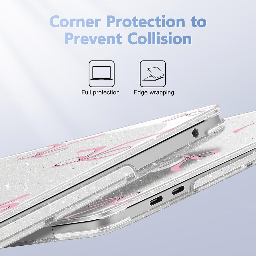 May Chen Case for MacBook Pro 13 inch M2 2023,2022,2021,2020 A2338 M1 A2251 A2289, Plastic Hard Shell Case for MacBook Pro 13" with Touch Bar Fits Touch ID, Clear Glitter Bow