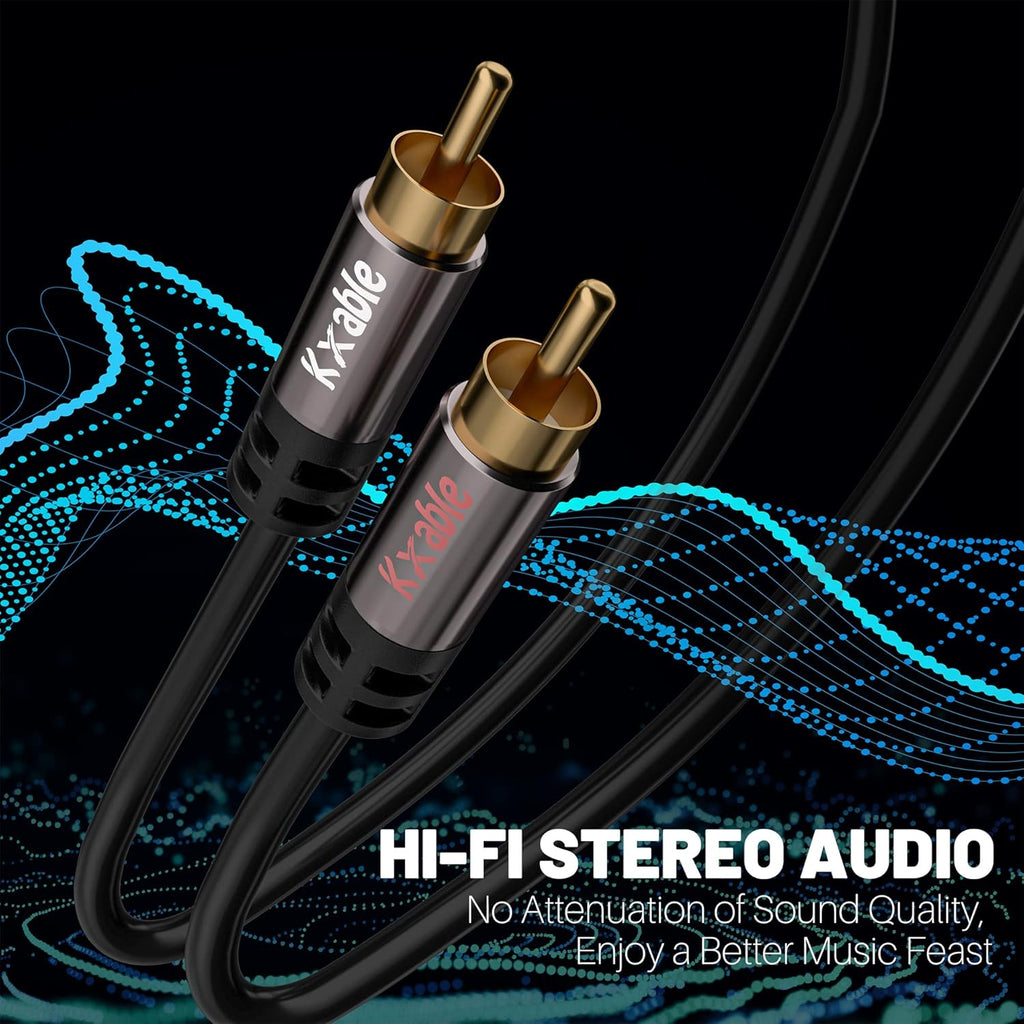 RCA Cable 50FT, 2RCA Male to 2RCA Male Stereo Audio Cable,【Oxygen-Free Copper, Hi-Fi Sound, Double Shielded】 2 RCA Car Audio Subwoofer Cord for Home Theater, HDTV, Amplifier, Hi-Fi System, Speaker