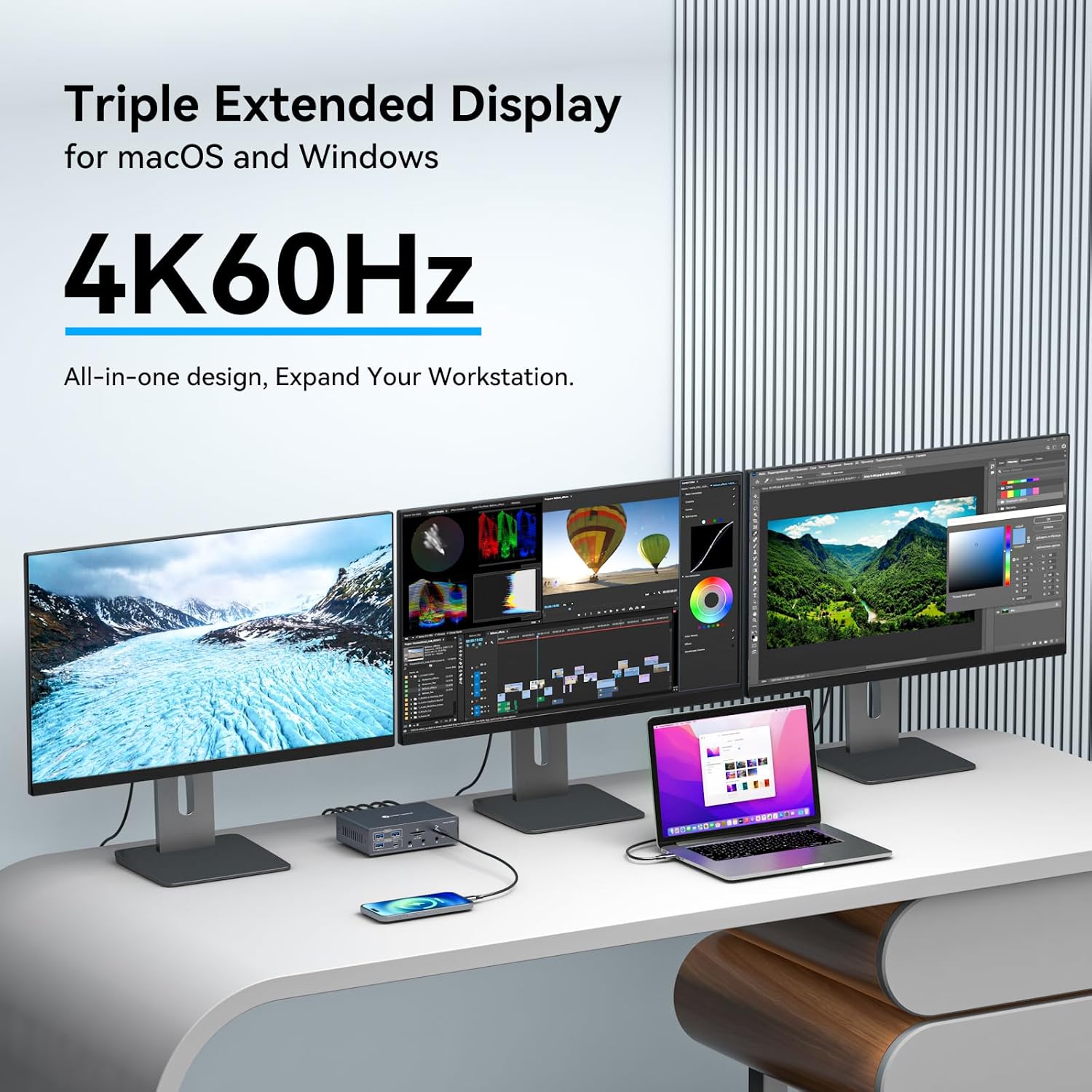 TJCXELE Displaylink Docking Station 4K@60Hz 3 Monitors USB C Dock for MacBook M1 M2 M3 M4,19-in-1 Thunderbolt Dock with 2 HDMI & 2 DisplayPort,PD 100W/USB 3.2 10G USB/Ethernet/Card Readers/Audio