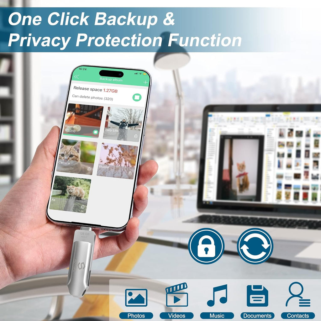 Apple MFi Certified 512GB Photo-Stick-iPhone 16/15/14/13 Memory Flash-Drive-Photo-Stick iPad Lightning USB C Flash Drive Android Photo-Stick iPhone-USB-Drive iPhone-Photo-Transfer-Stick iPhone-Storage