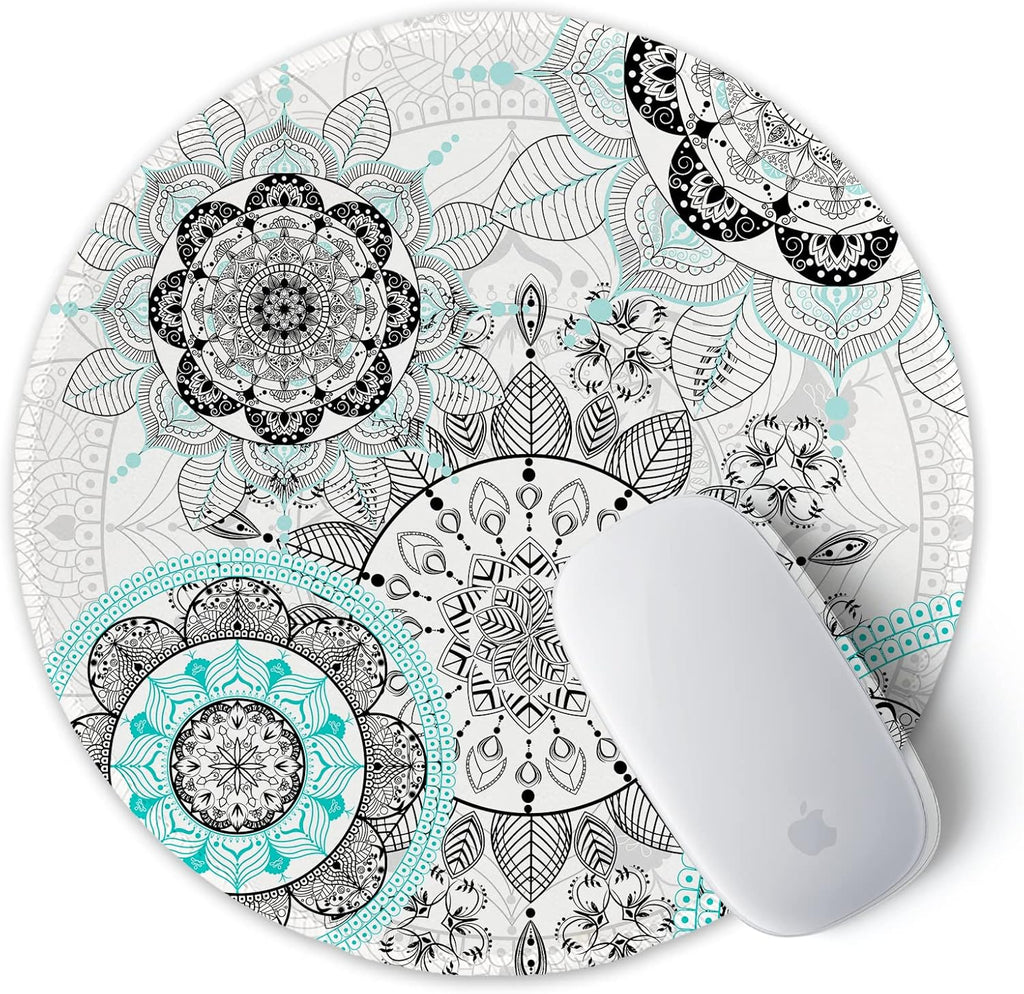 ITNRSIIET Round Mouse Pad with Stitched Edge Premium-Textured Waterproof Non-Slip Rubber Base Desktop Protection Mat Diameter 8.7 inches, Mandala Flowers