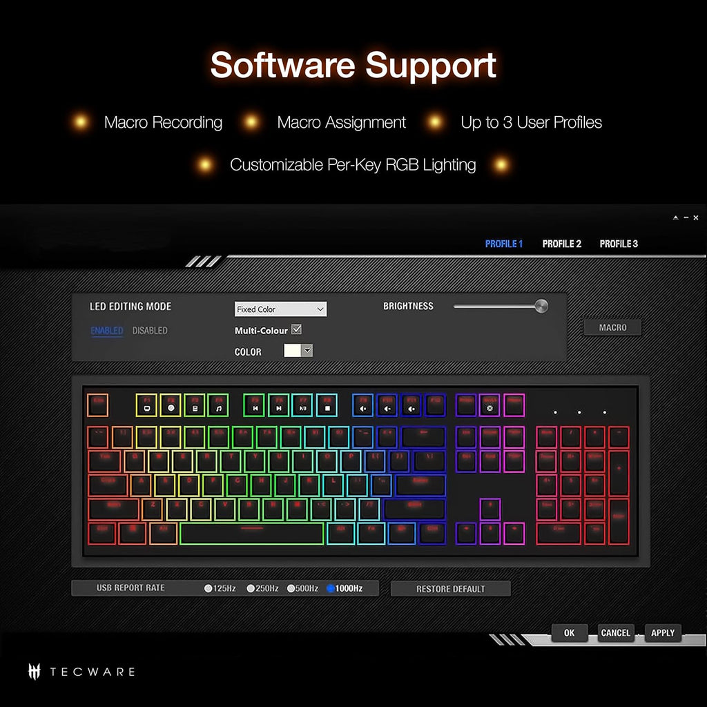 TECWARE Phantom+ 87 Key Mechanical Gaming Keyboard, RGB led, TKL 75% Keyboard, Thocky Sounding, Wraith Brown Switch
