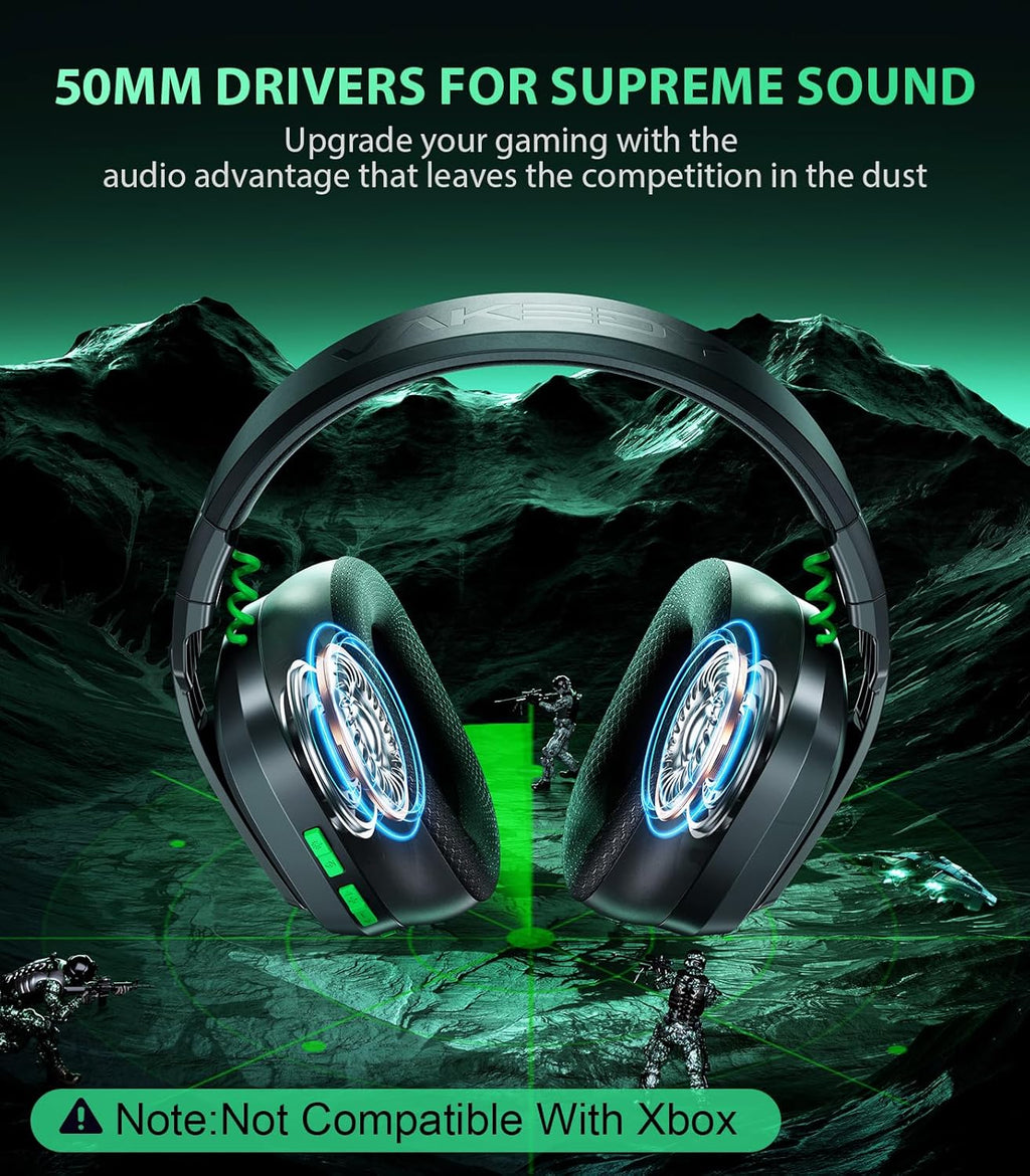 HW11 Wireless Gaming Headset for PS5,PS4,PS4 Pro, Switch,Mac,Bluetooth 5.3 Gaming Headphones with Noise Canceling Mic,Gamer Headphones for PC,50Hr Battery (Black)