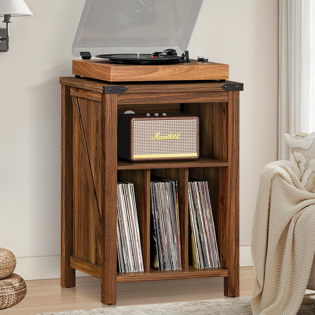 Record Player Stand with Vinyl Record Storage,Rustic Brown Record Player Table Holds up to 160 Albums,Large Wood Turntable Stand Cabinet Dispaly Shelf for Living Room,Bedroom,Office