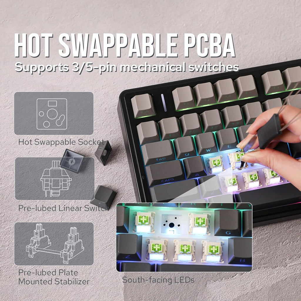 EPOMAKER x Aula F75 Gasket Mechanical Keyboard, 75% Wireless Hot Swappable Gaming Keyboard with Five-Layer Padding&Knob, Bluetooth/2.4GHz/USB-C, RGB (Black Gradient, LEOBOG Reaper Switch)