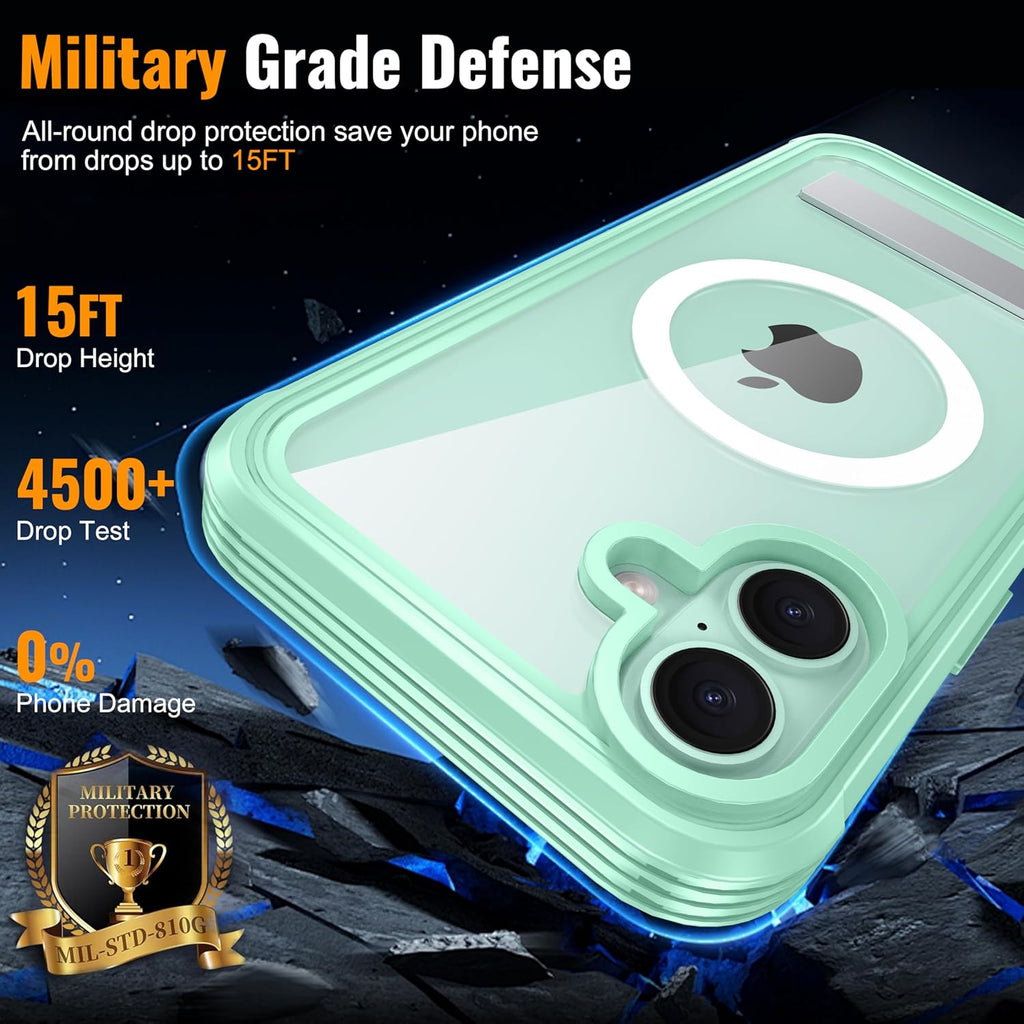 Magnetic & Stand for iPhone 16 Plus Case Built-in Privacy Screen Protector[360° Full Body Protection][Fit for Magsafe][Lens Protector] Heavy Duty Shockproof Phone Case for iPhone 16 Plus Green