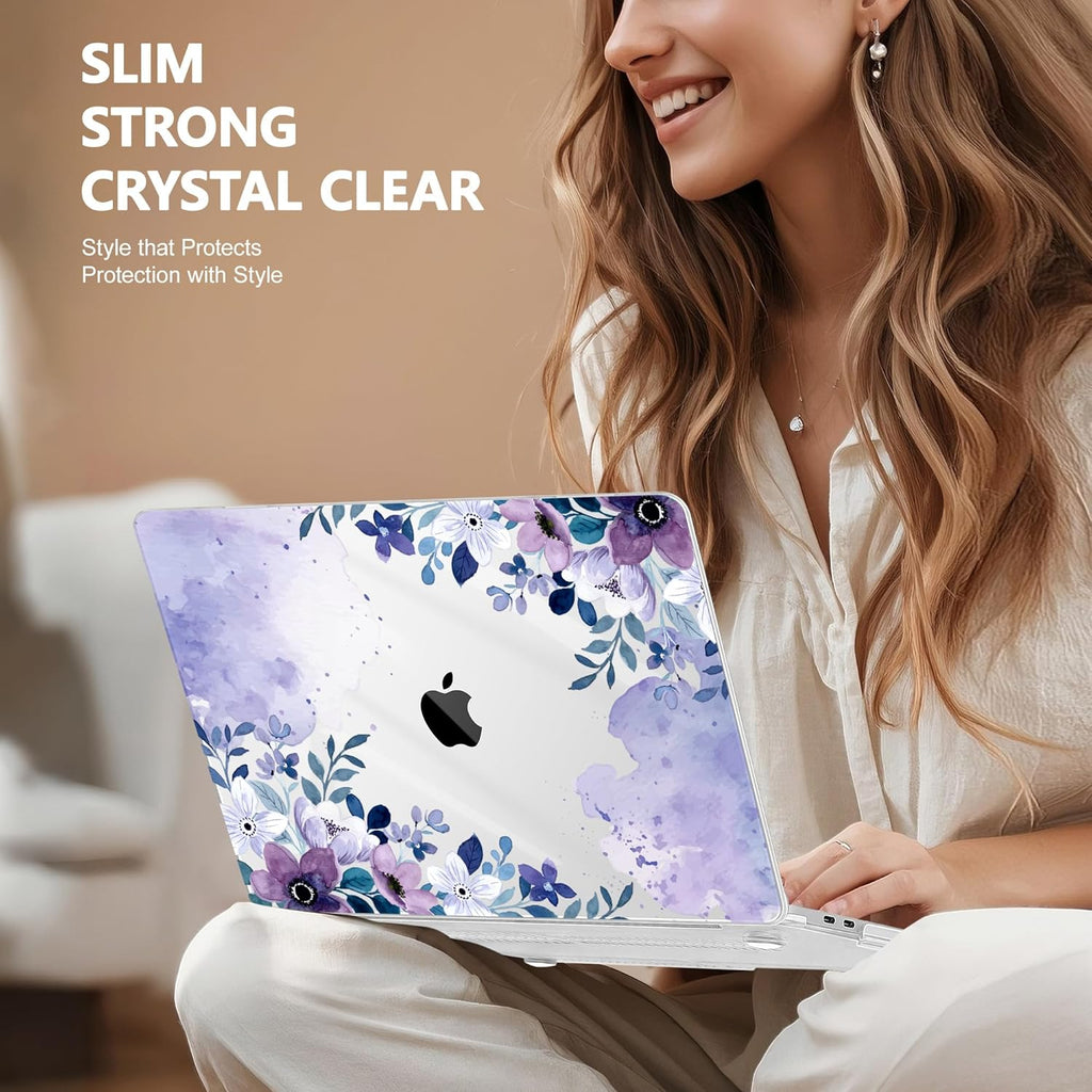 May Chen Compatible with MacBook Pro 13 inch Case 2022 2021 2020 Release Models A2338 M2 M1 A2251 A2289, Plastic Hard Shell Case for MacBook Pro 13 Inch with Touch Bar, Watercolor Purple Floral