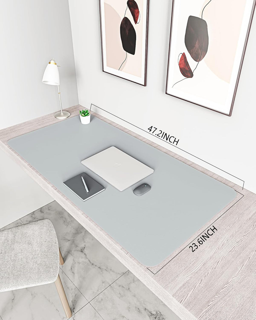 YSAGi Non-Slip Leather Desk Pad XL Size, Waterproof Laptop Computer Desk Keyboard Mat, Table Protector Blotter Mat, Large Mouse Pad for Office/Work/Home/Decor(Silver-Grey, 47.2" x 23.6")-No Band