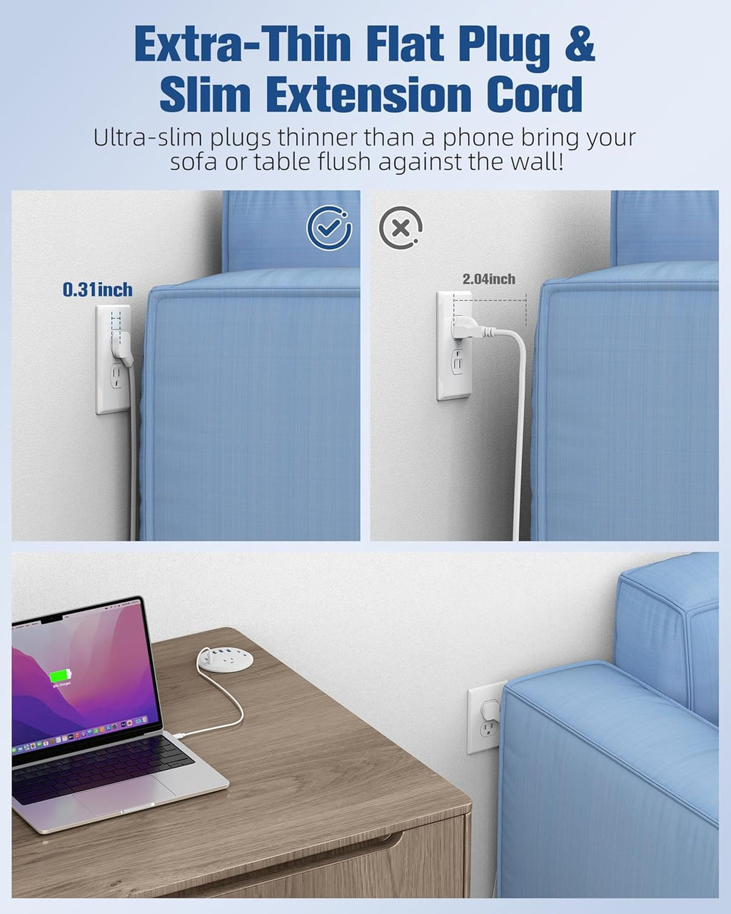Jgstkcity 65W USB-C Hidden Desktop Power Grommet: 1 AC Outlet,8 USB Charging Ports,3'' Hole Flush Mount Pop-Up Power for Conference Tables & Nightstands (Whtie, 6 FT)