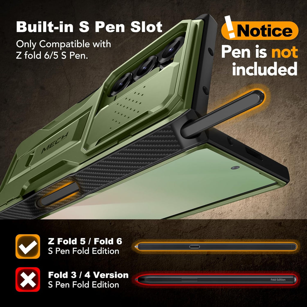 TONGATE for Z Fold 6 Case, [with S Pen Slot & Hinge Protection] [Tempered Glass Screen Protector] Full-Body Military Drop Phone Case for Samsung Galaxy Z Fold 6 with Kickstand & Belt Clip, Green
