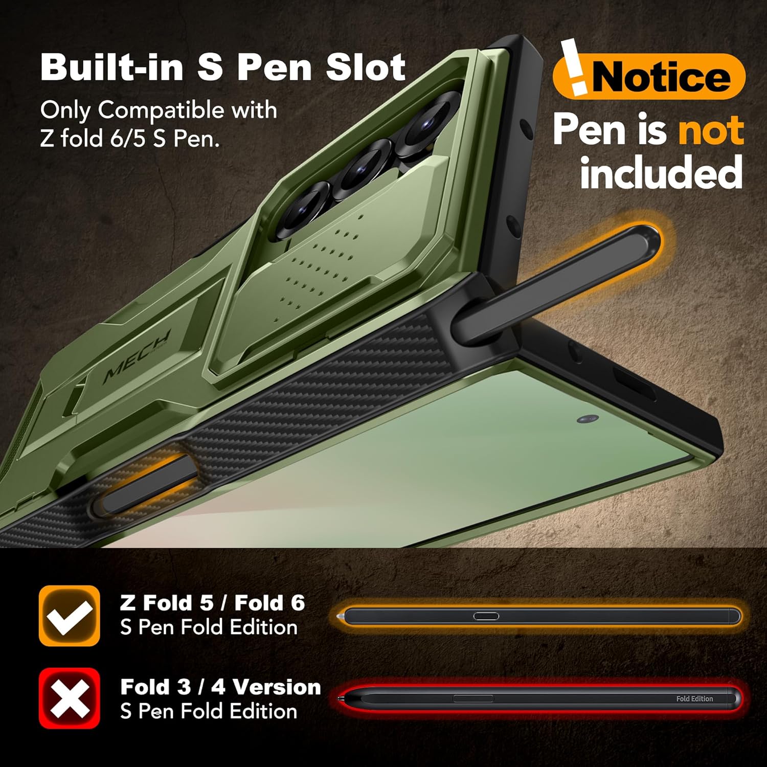 TONGATE for Z Fold 6 Case, [with S Pen Slot & Hinge Protection] [Tempered Glass Screen Protector] Full-Body Military Drop Phone Case for Samsung Galaxy Z Fold 6 with Kickstand & Belt Clip, Green