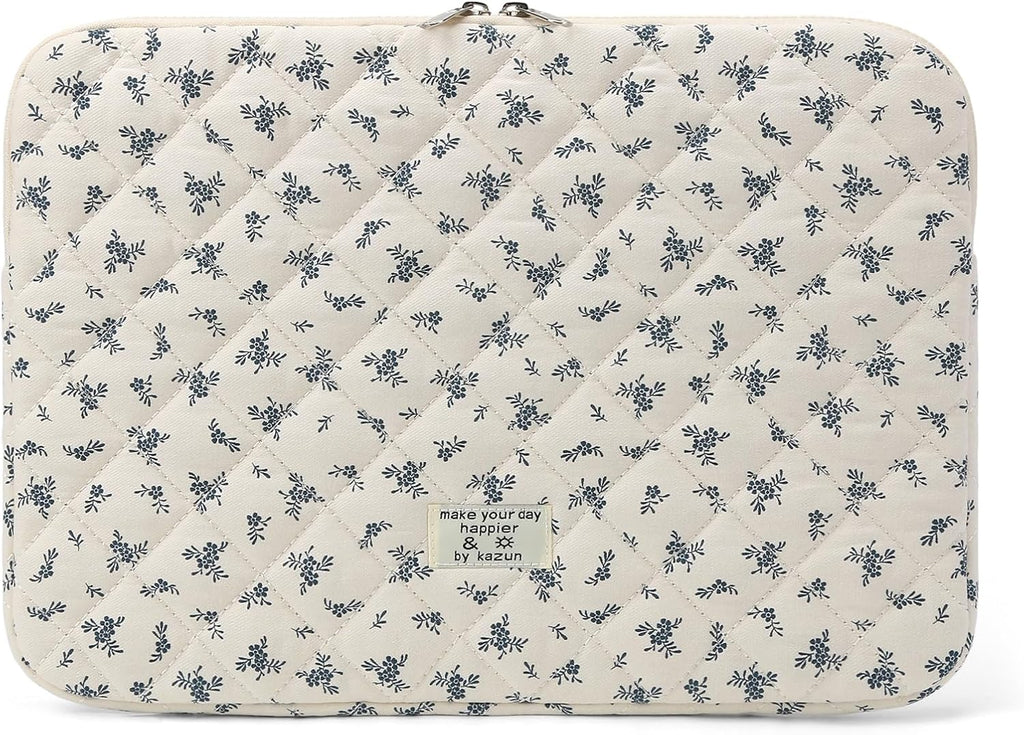 Puffy Laptop Sleeve 13-15.6 Inch Cute Quilted Laptop Protective Case Padded Floral Computer Sleeve for MacBook (A-Light Blue, 13 Inch)