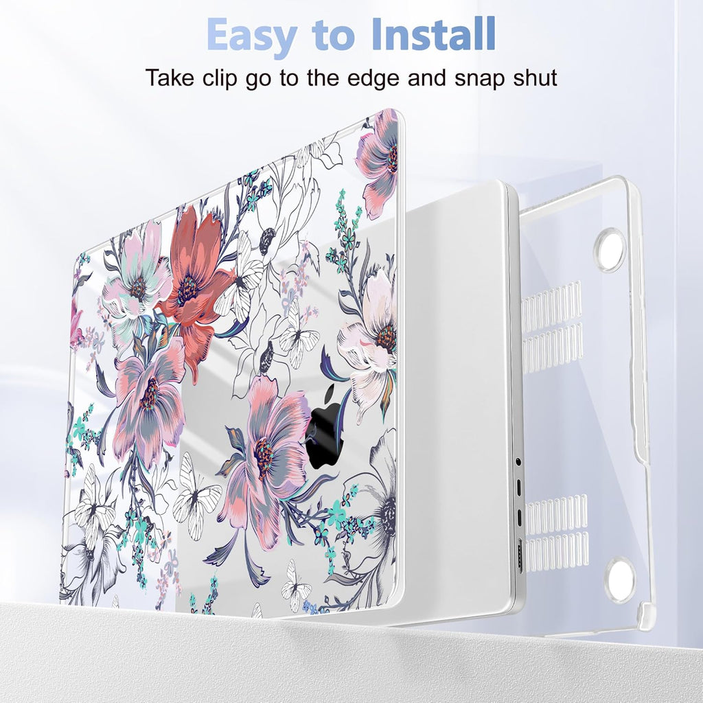 for MacBook Pro 16 inch Case 2021 2022 2023 2024 Release A3186 A3403 M4 A2991 M3 A2780 M2 A2485 M1 Pro/Max, Hard Shell Case with Screen Protector & Keyboard Cover, Floral C319