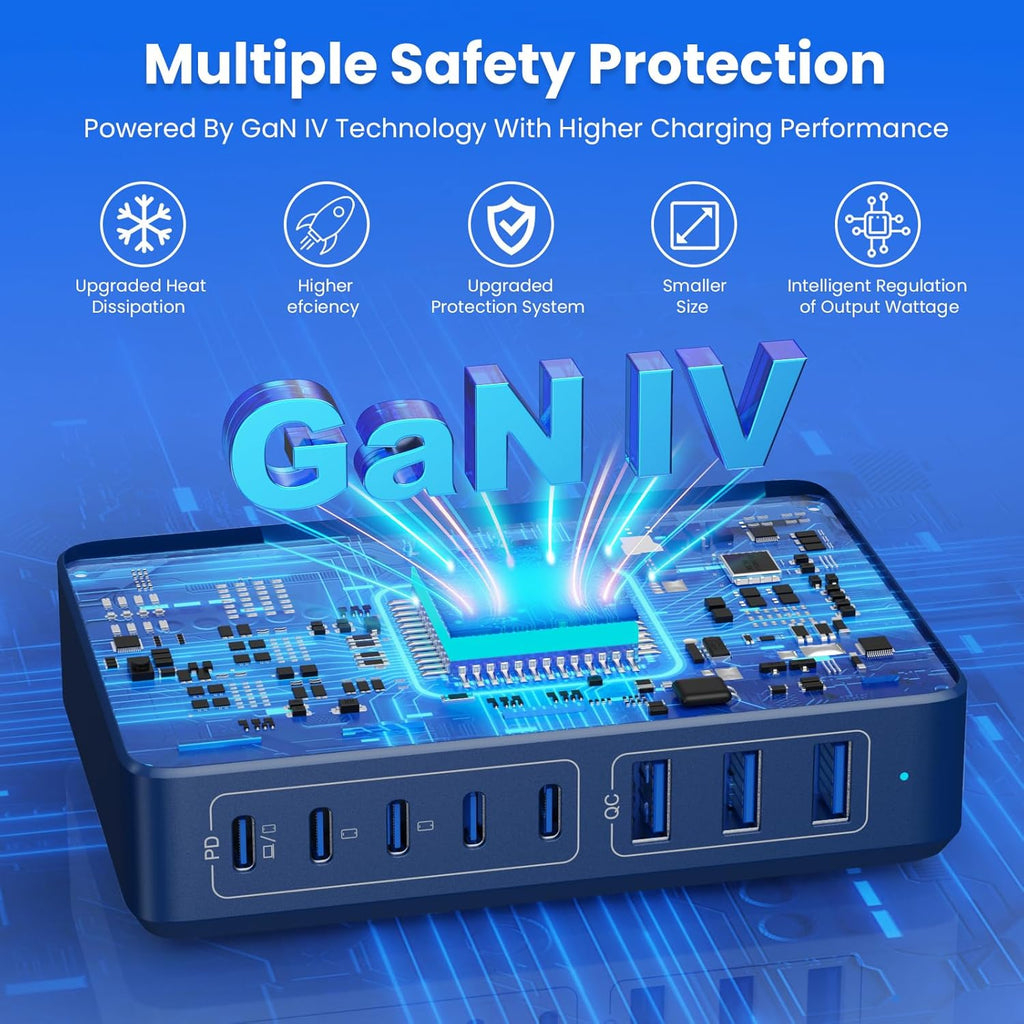 USB C Charger 300W USB C Charger Block 8-Ports GaN IV Fast Charging Station,PD 100W Laptop Charging Hub Wall Charge Adapter Compatible with MacBook/Air,DELL,Steam Desk,iPhone 16/15/14,Galaxy