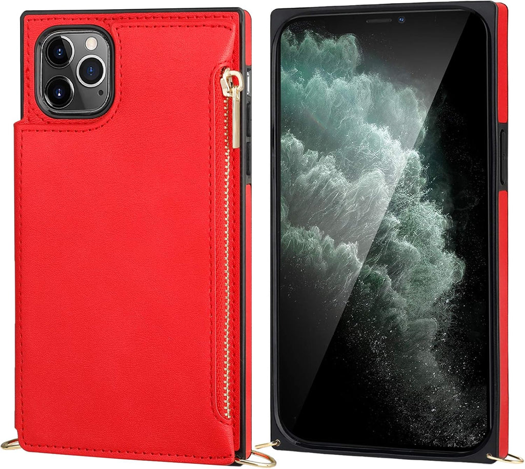 Bocasal Crossbody Wallet Case for iPhone 11 Pro with Card Holder,Zipper Card Slot Protector Shockproof Purse Cover with Removable Cross Body Strap 5.8 Inch(Red)