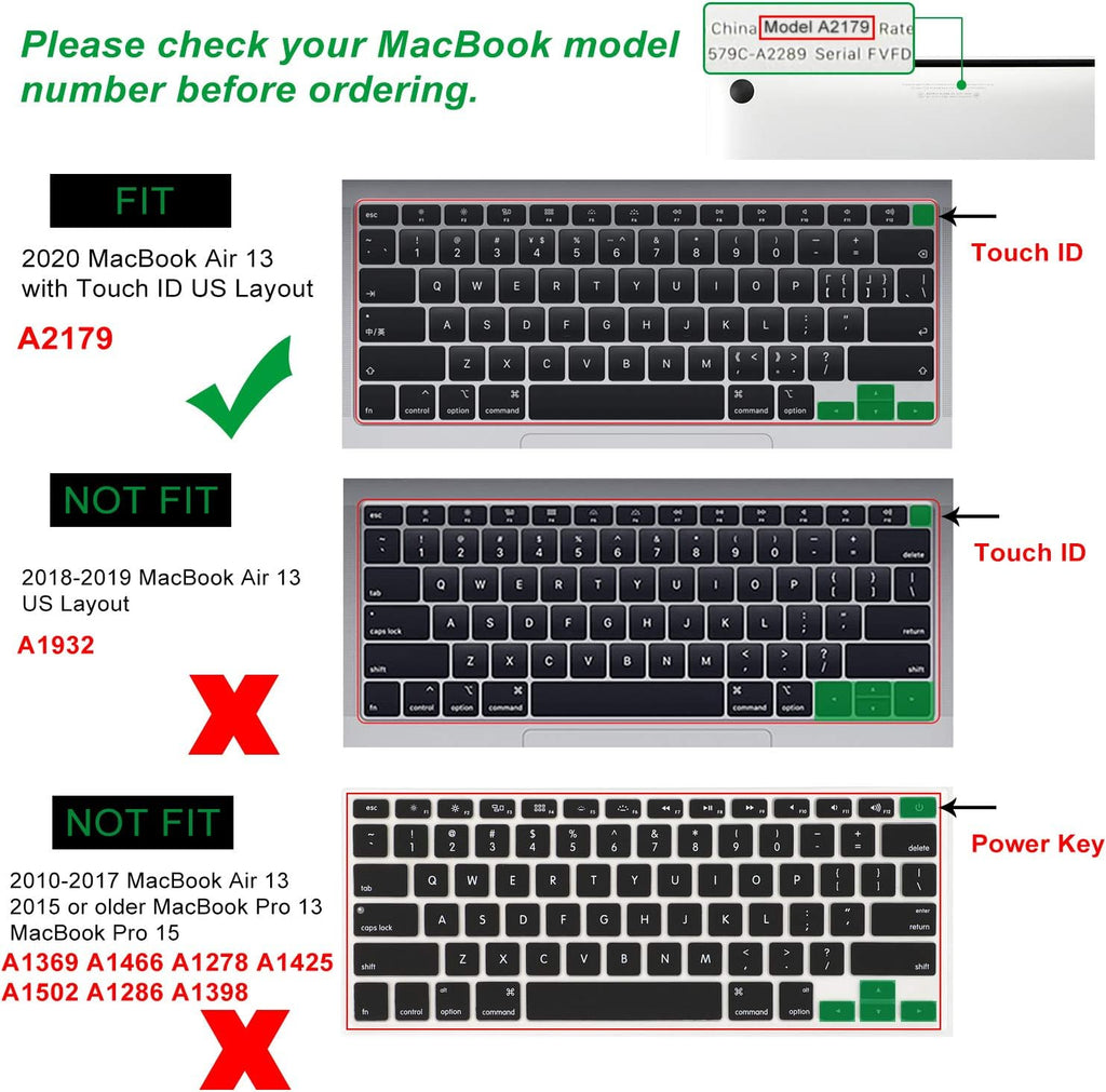 Allinside Silicone Keyboard Cover for New MacBook Air 13 inch A2179 Released in 2020 with Touch ID and Retina Display US Version, Rainbow