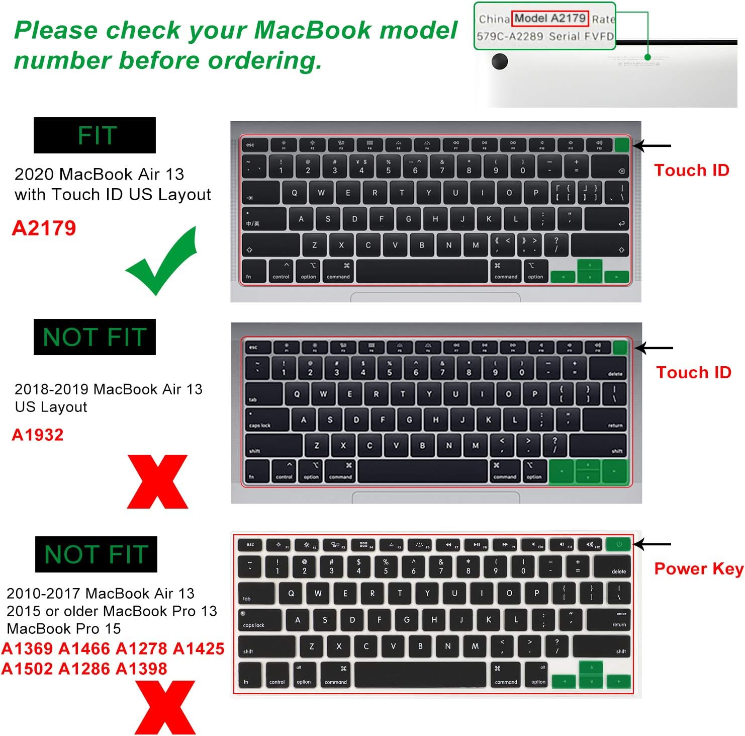Allinside Silicone Keyboard Cover for New MacBook Air 13 inch A2179 Released in 2020 with Touch ID and Retina Display US Version, Rainbow
