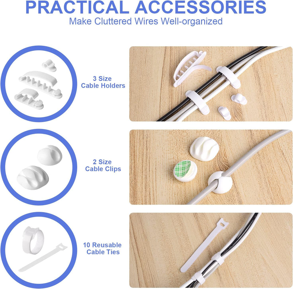 Cable Organizer Box Set of Three, Power Cover Cord Holder Surge Protector for Desk (White)
