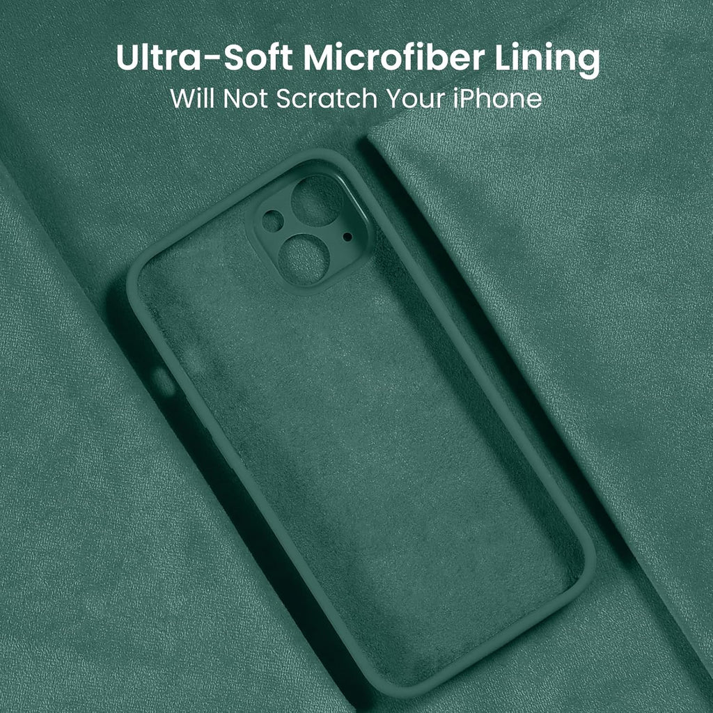 FireNova Designed for iPhone 14 Case, Silicone Upgraded [Camera Protection] Phone Case with [2 Screen Protectors], Soft Anti-Scratch Microfiber Lining Inside, 6.1 inch, Midnight Green