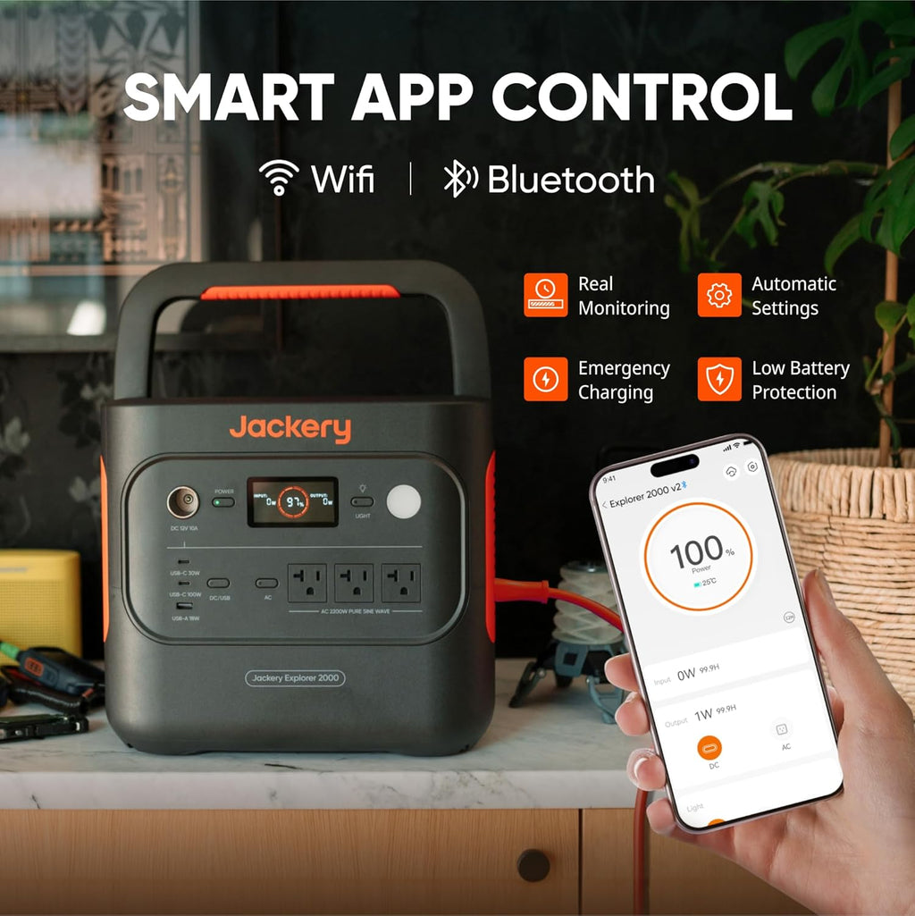 Jackery Explorer 2000 v2 Solar Generator and 500W Solar Panel, 2042Wh LiFePO4 Power Station, 2200W AC Output, 1 Hour Fast Charging for Emergencies, Power Outages, Camping