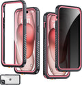 for iPhone 15 Plus Case Waterproof - Built-in Privacy Screen Protector & HD Screen Protector [IP68 Underwater] Shockproof Dustproof Full Body Protection iPhone 15 Plus Phone Case Pink