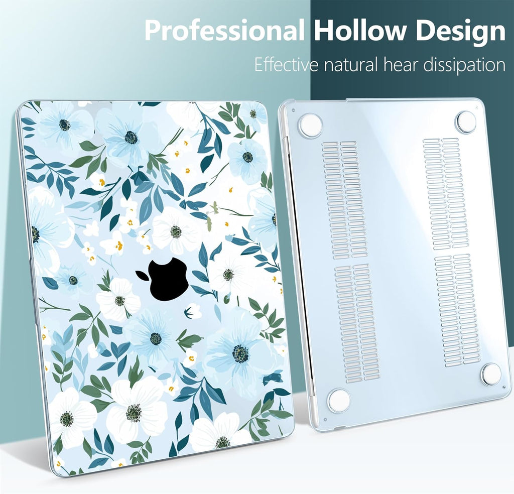 TWOLSKOO Compatible with M4 MacBook Air 13.6 inch Case 2025-2022 Release M4 A3240 M3 A3113 M2 A2681, Plastic Hard Shell & Keyboard Cover & Type C Adapter & Screen Protector, Floral Field Seamless