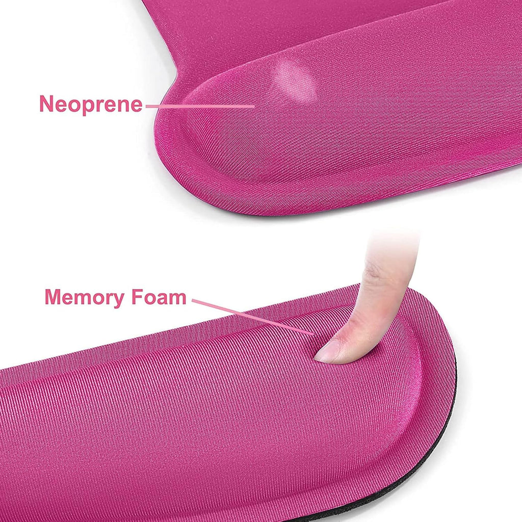 MOSISO Wrist Rest Support for Mouse Pad & Keyboard Set, Ergonomic Mousepad Non-Slip Base Home/Office Pain Relief & Easy Typing Cushion with Neoprene Cloth & Raised Memory Foam, Rose Red