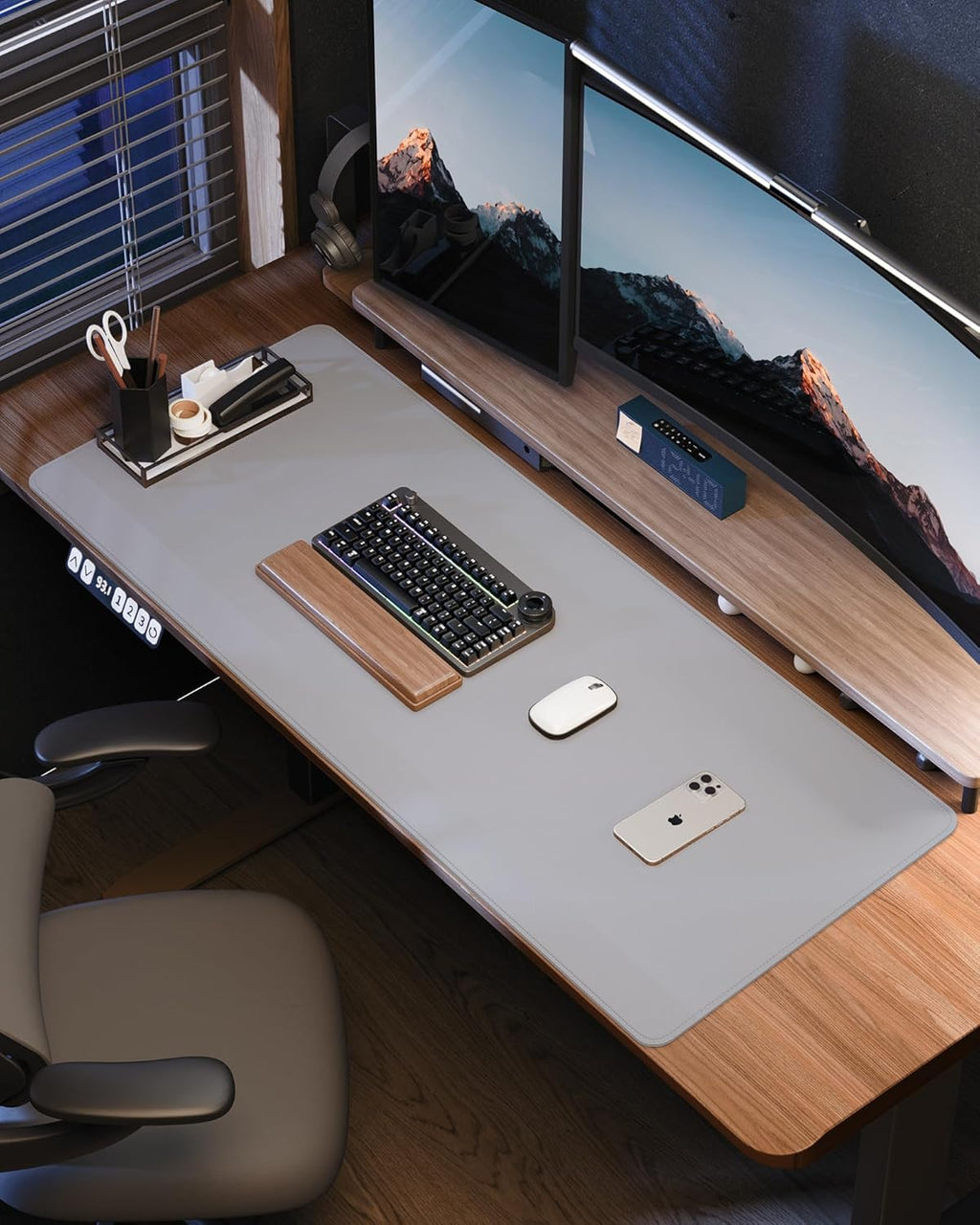 Leather Desk Pad Protector-48 x 24" Computer Desk Mat, Large Mouse Pad, Non-Slip Desk Pad, Waterproof PU Leather Desk Blotter Mat, Desk Cover Mat for Office and Home (Light Grey)