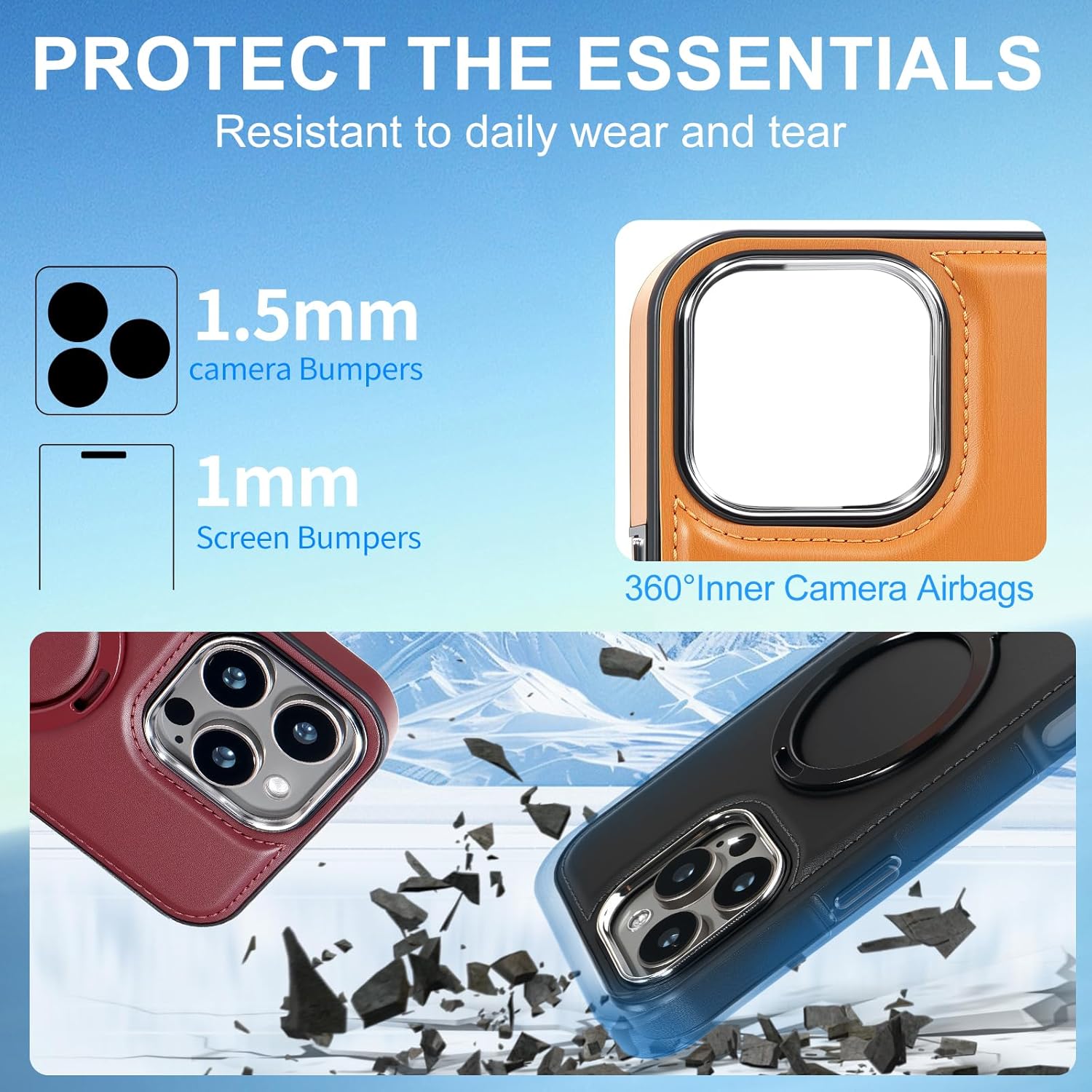 Leather Case, Suitable for iPhone 16 Pro Case, Invisible Magnetic Design, Equipped with a Lanyard and Foldable Stand, Black, Yellow and red (Yellow, iPhone 16 Pro)