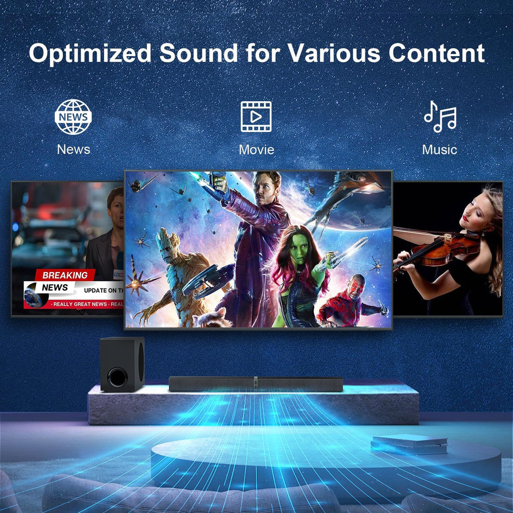 MZEIBO Sound bar with Subwoofer, 120W Bluetooth 5.0 TV Soundbar Home Theater System with Wired Subwoofer, Deep Bass Audio System with BT/ARC/Optical/AUX Connection for TV PC