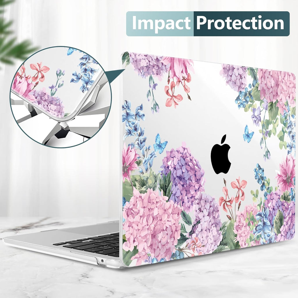 TWOLSKOO for M4 MacBook Air 13.6 inch Case 2025-2022 Release M4 A3240 M3 A3113 M2 A2681, Plastic Hard Shell & Screen Protector & Keyboard Cover & Trackpad Film, Colorful Hydrangea