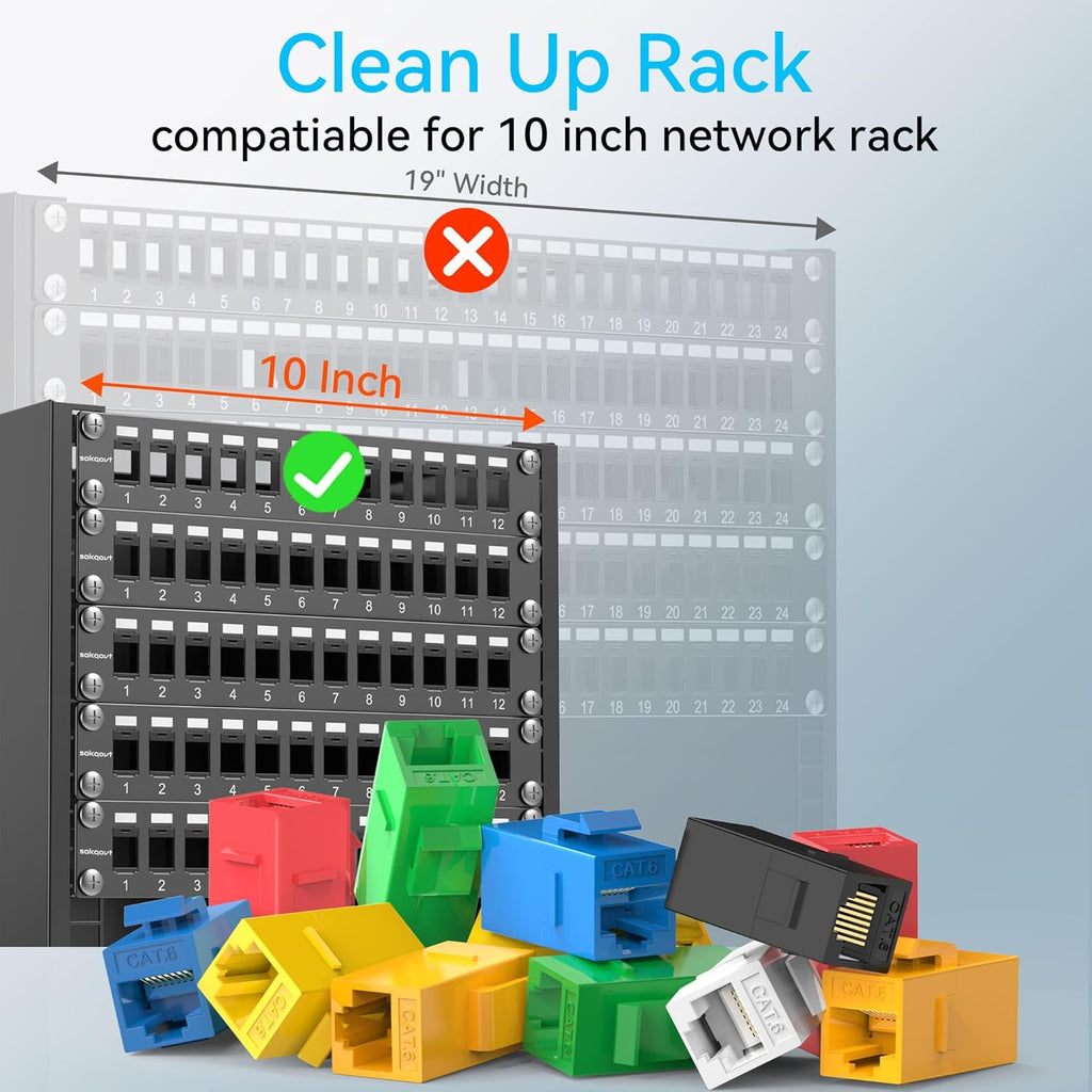 12 Port Mini Blank Keystone Patch Panel with Snap-in Design, Cat6 Network Patch Panel 1U 10 inch, Rack Mount Ethernet Patch Panel (for Slim Keystone Only)