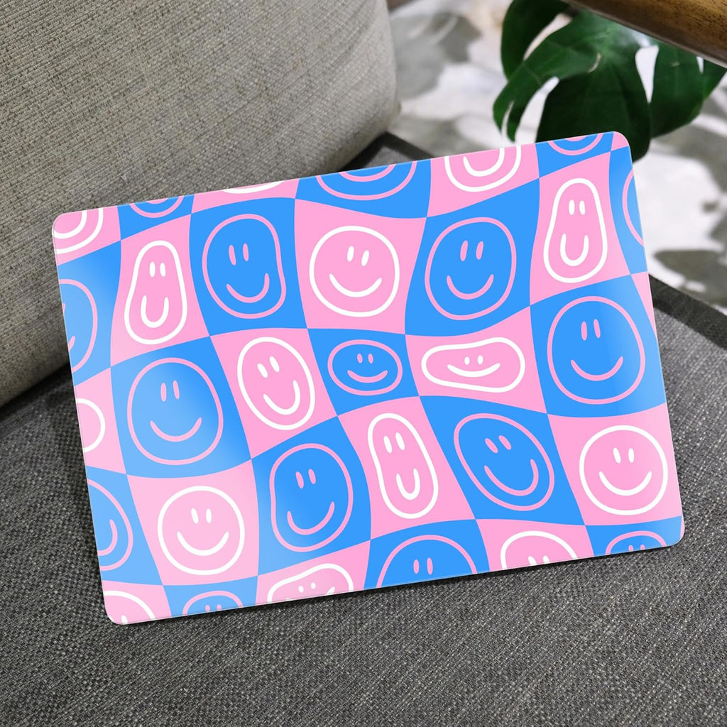 MEEgoodo Case for MacBook Air M4/M3/M2 13.6 inch 2025 2024 2022, Fit Model A3240 A3113 A2681, Compatible with MacBook Air 13 inch, Laptop Hard Shell Case with Keyboard Cover, Smiling Faces & Checkered