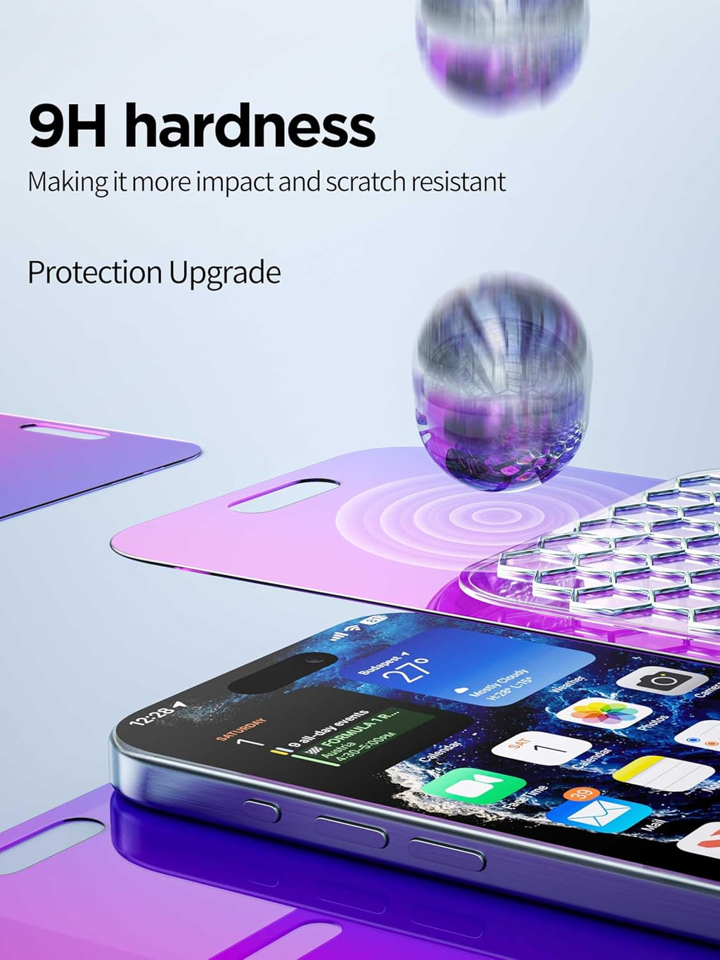 Compatible for iPhone 16 Privacy Screen Protector Tempered Glass 6.1 Inch, Purple Gradient Anti Spy Anti Blue Light HD Easy Installation