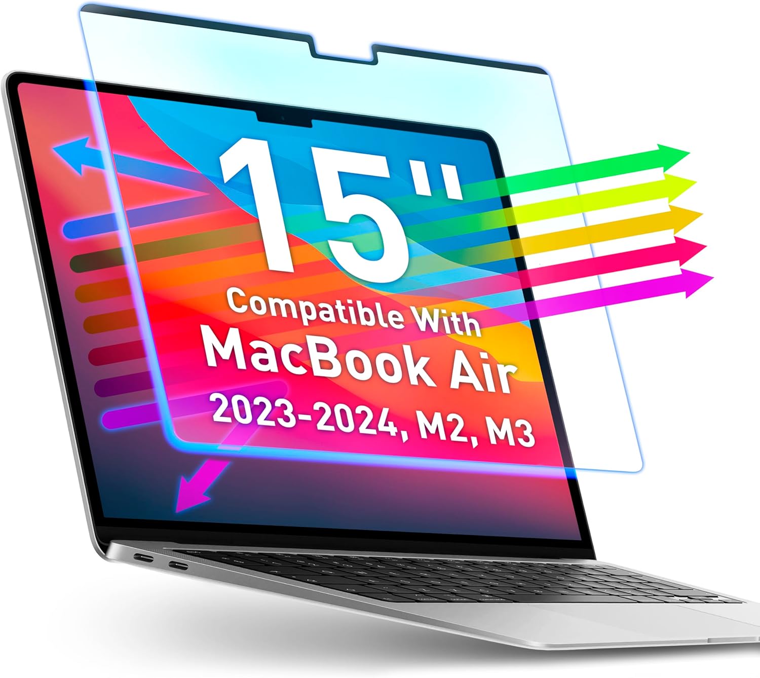 VINTEZ Magnetic Blue Light Screen Protector Compatible With MacBook Air 15" 2023, 2024, M2, M3 Anti Blue Light Blocking Filter for Laptop