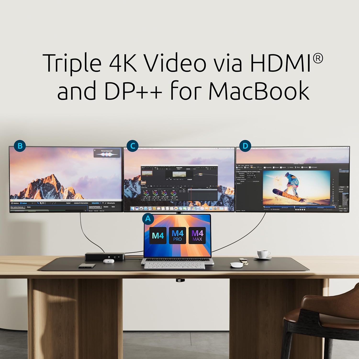 Kensington DisplayLink 4K Docking Station, Triple 4K for MacBook Pro/Air M1/M2/M3/M4, 14ports, 3xHDMI/3xDisplayPort,4xUSB A,2xUSB C 3.2, Ethernet, Audio, 100W PD (K33621NA)