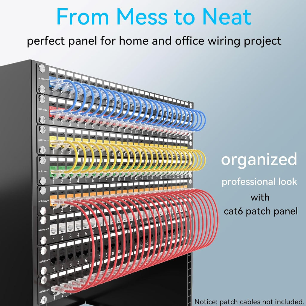 Patch Panel 24 Port Cat6 with Coupler Keystone, Cat6 Network Patch Panel 10G No Punch Down, Time-Saver Ethernet 1U Rj45 Panel with Sturdy Back Bar, 19 Inch Coupler Network Panel