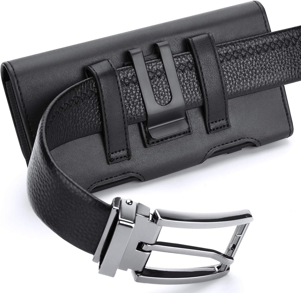BECPLT for Galaxy S25 Ultra S24 Ultra S23 Ultra S22 Ultra 5G Note 20 Ultra 5G Note 10+ Plus 5G Holster Black Leather Carrying Cell Phone Holder Belt Clip Holster Case Pouch for Galaxy A14 5G S21 Ultra