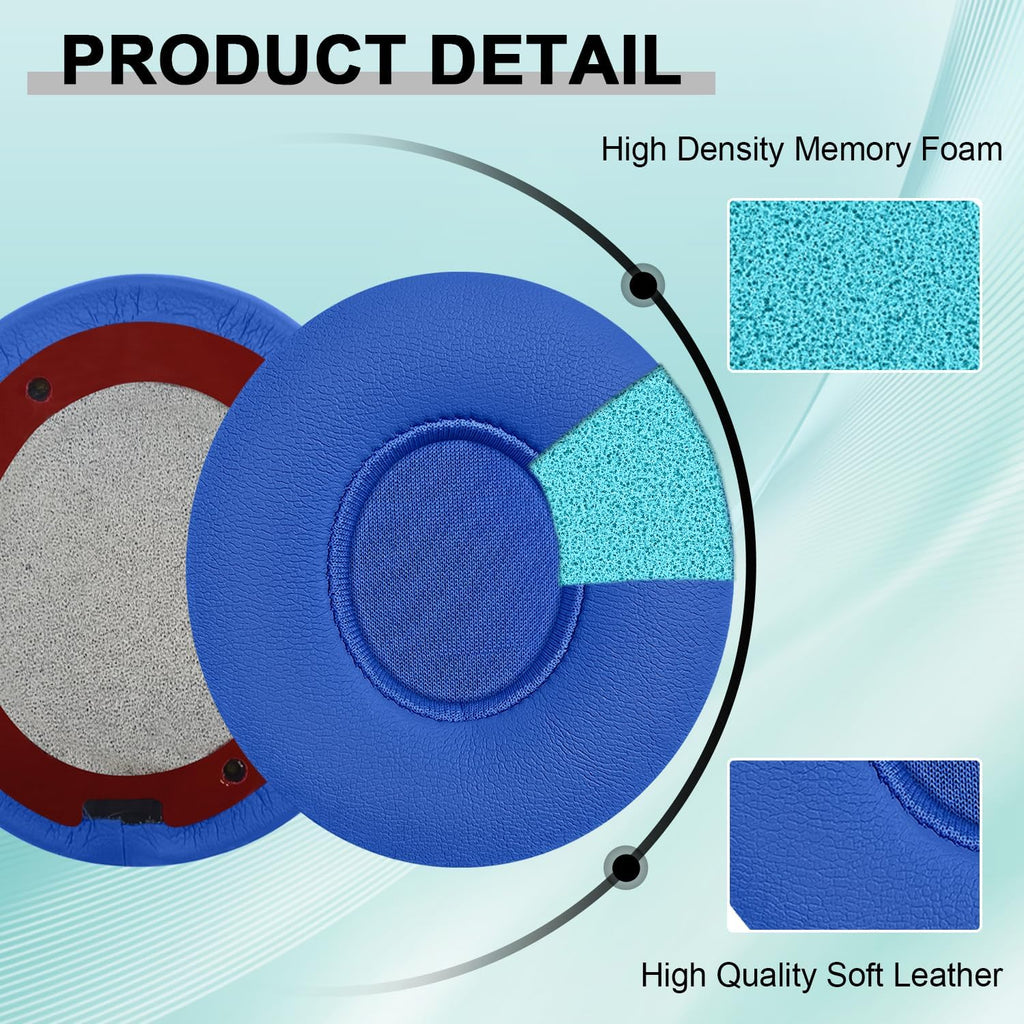 Replacement Ear Pads for Beats Solo 2 & Solo 3 Wireless On-Ear Headphones, Ear Cushions, Headset Earpads, Ear Cups Cover with Soft Protein Leather (Blue)
