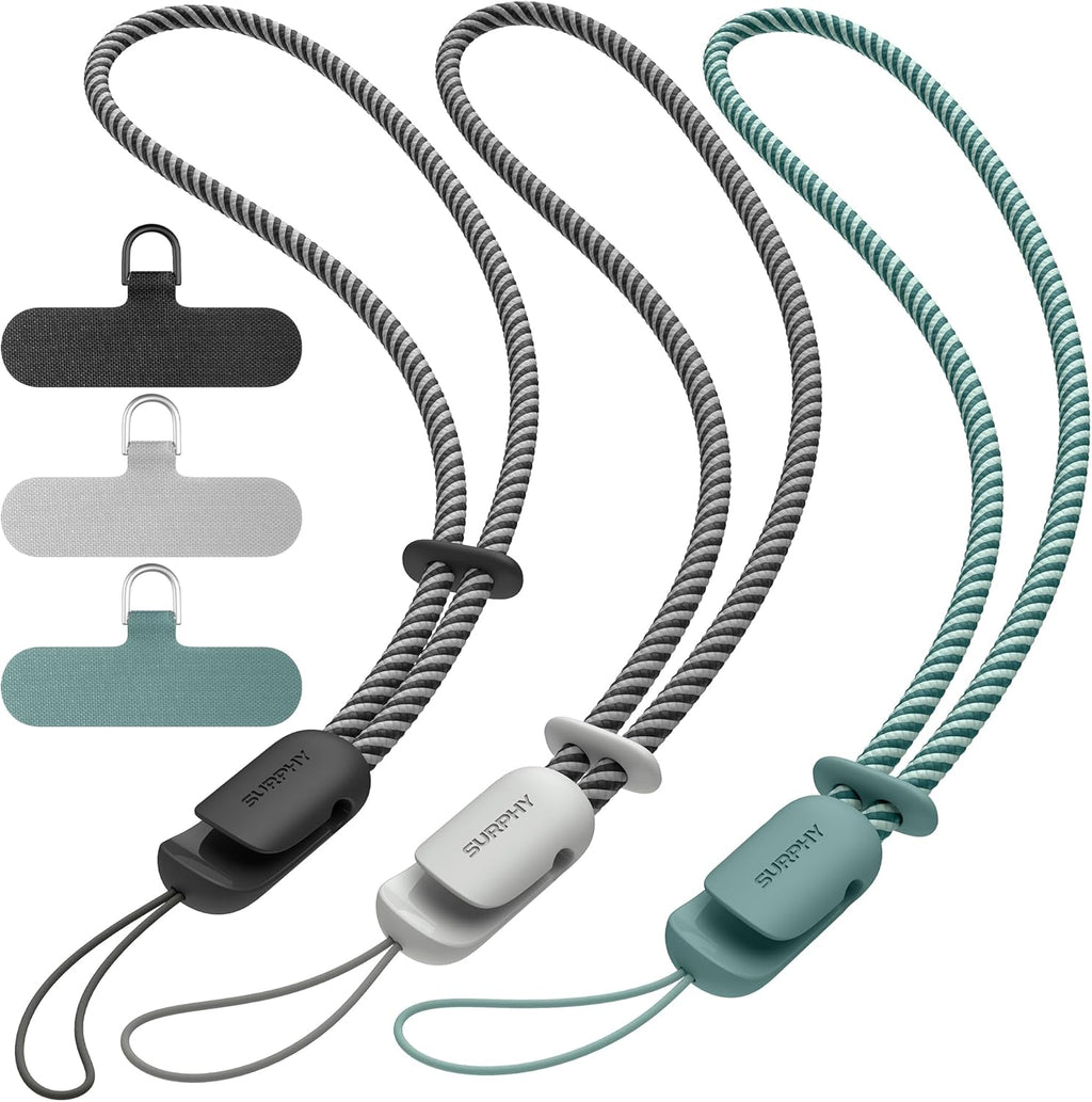 SURPHY 3 Pack Phone Wrist Strap with CellPhone Tether Tab, Cellphone Lanyard, Phone Strap with 2-Color Braided, Wrist Lanyard