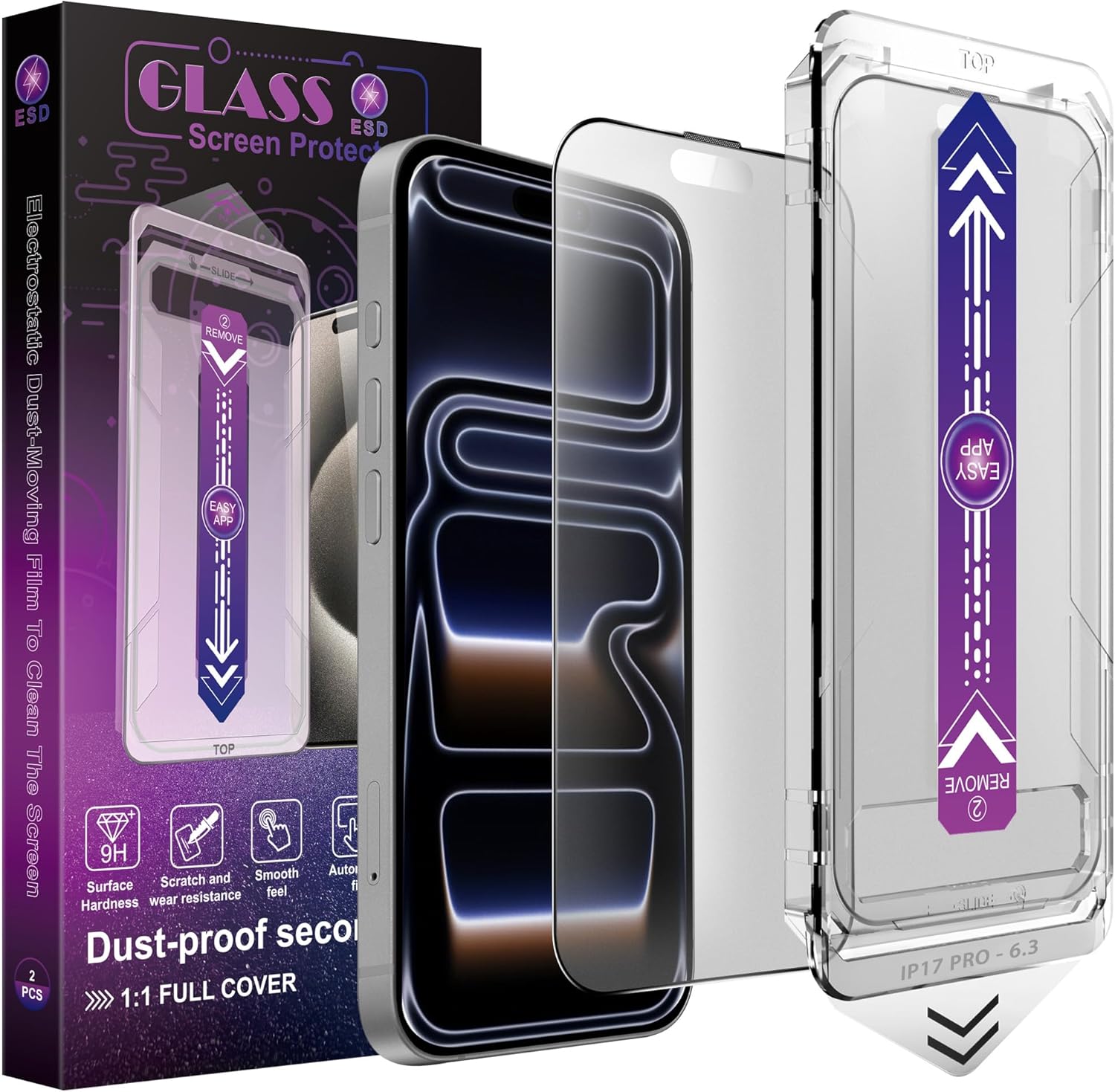 Matte Screen Protector for iPhone 17 Pro 6.3-Inch, Auto Dust Removal, 9H Tempered Glass, Full Cover, Anti-Fingerprint, Easy Installation, 2 Pack