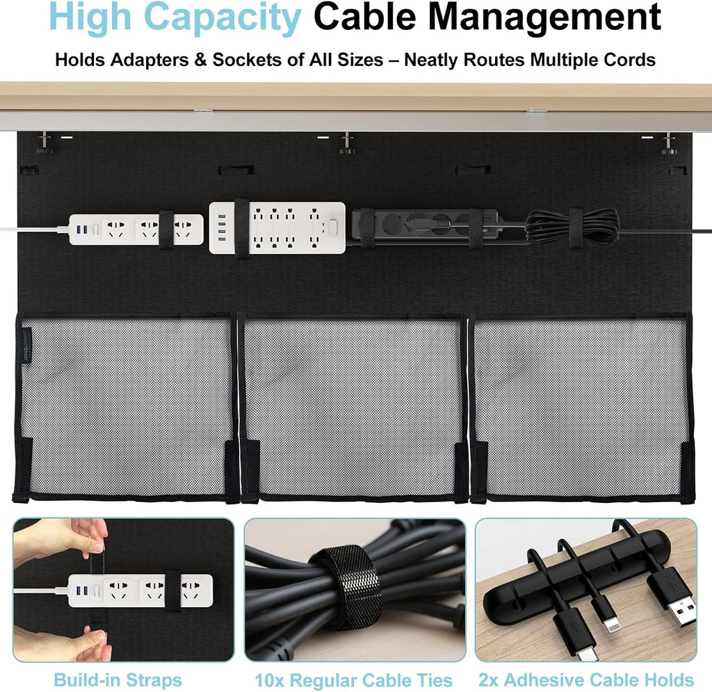 No Drill Under Desk Cable Management and Privacy Panel 2 in 1 | Modesty Panel with Cord Organizer |Felt Standing Desk Back Skirt for Office,Home(47.2")