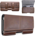 Leather Phone Holster for Men & Women, Horizontal Cell Phone Case, Fits iPhone 13/12 Mini, SE, Xs/X, 8, 6s - Belt Clip/Loop Carrying Phone Pouch Holder, Brown Small