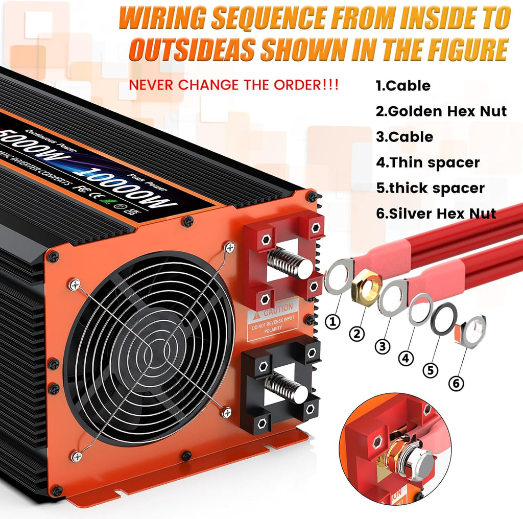 5000 Watt Pure Sine Wave Power Inverter 12V DC to 110V 120V Converter for Family RV Off Grid Solar System Car with Type-C Ports 4 AC Power Outlets Dual USB Ports LCD Display and Remote Control