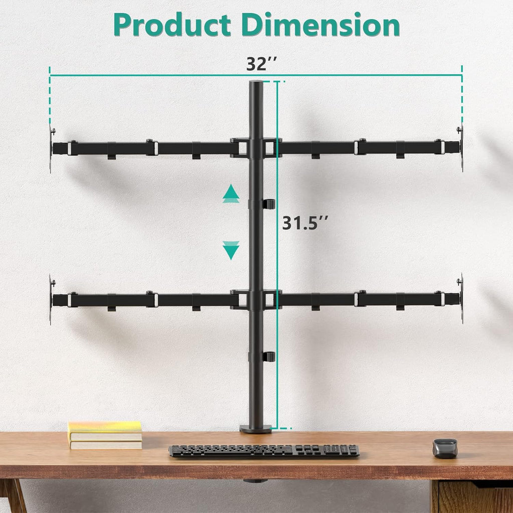 WALI Quad Monitor Desk Mount, 4 Monitor Stand Fits Heavy Duty Computer Screen up to 27 inch, Full Adjustable Arm Holds up to 22 lbs per Arm (M004), Black